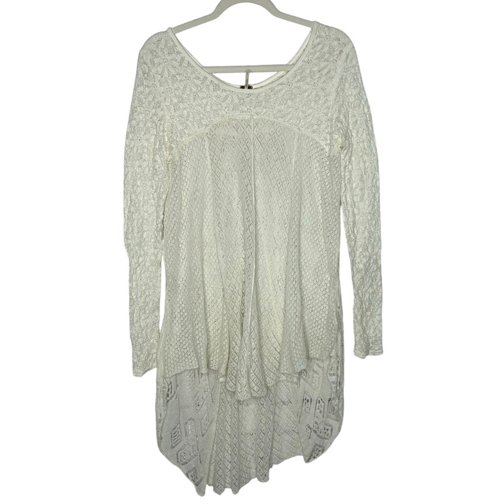 Free People Ivory Lace High Low Long Sleeve Oversized Tunic